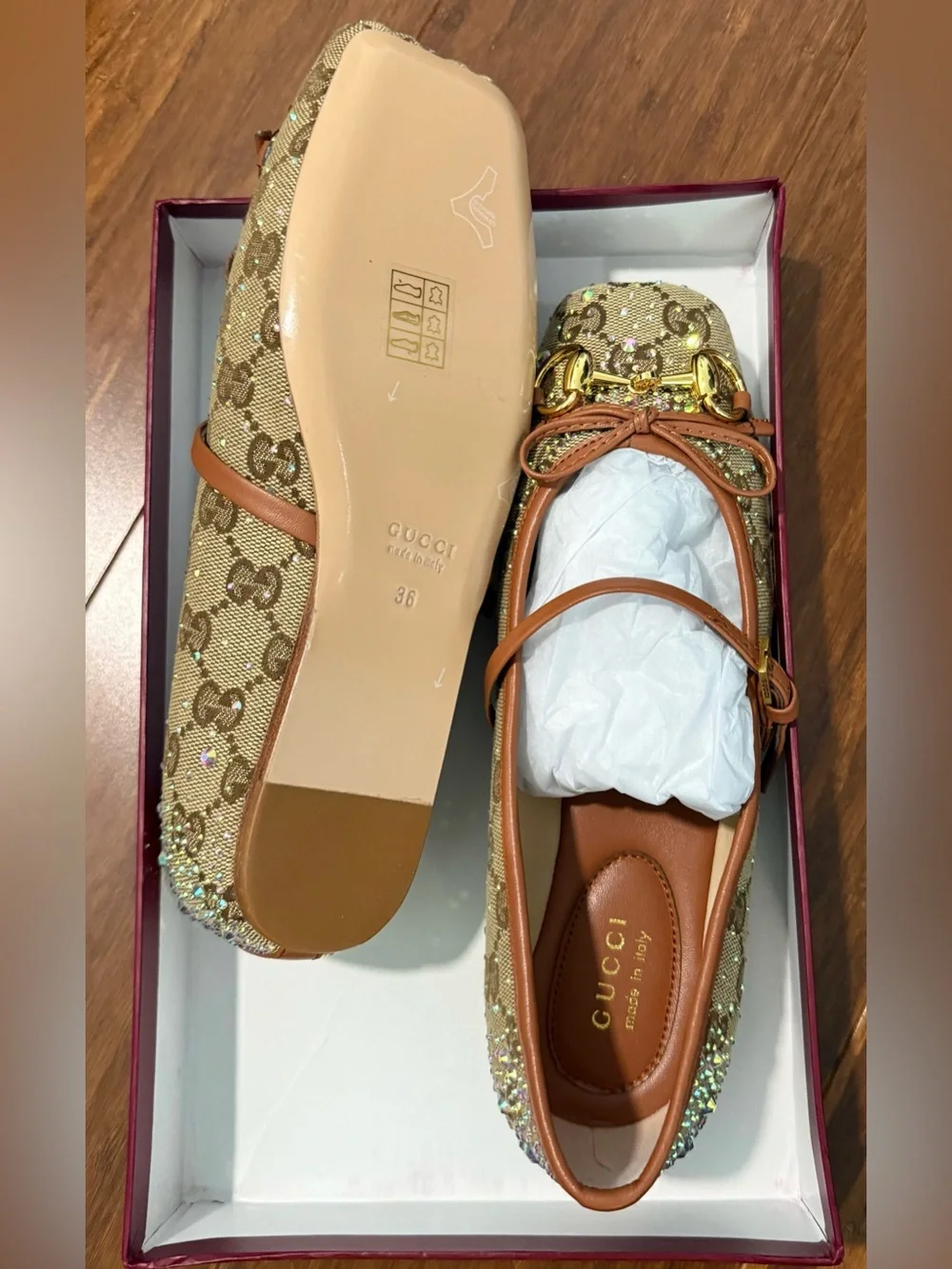 Gucci Gold GG Crystal-Embellished Leather-Trim Loafers - Picture 1 of 5